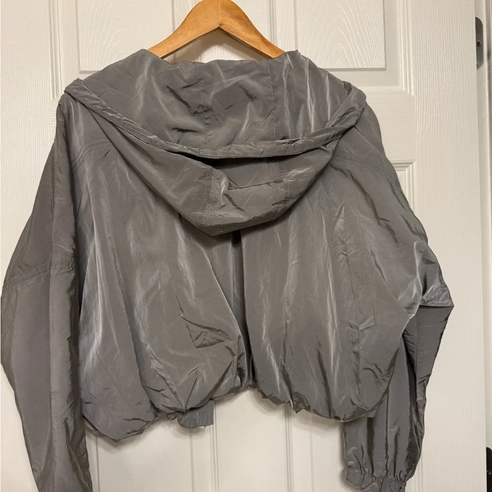 Nwot- Athleta Silver grey Bomber Jacket with Hood - Picture 4 of 7